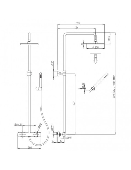 Colonna Doccia con Miscelatore Termostatico Soffione ø 20 cm Nero Opaco | Jacuzzi Rubinetteria  Lumos Yo Colonna Doccia