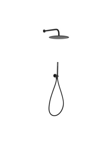 Kit Doccia Tondo ø 20 cm con Braccio e Duplex Nero Opaco | Jacuzzi Rubinetteria Sunset Yo Set Doccia