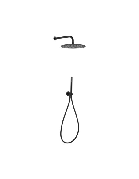 Kit Doccia Tondo ø 20 cm con Braccio e Duplex Nero Opaco | Jacuzzi Rubinetteria Sunset Yo Set Doccia