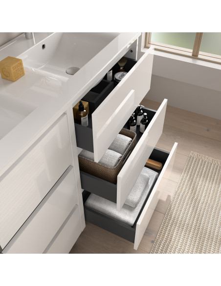 Mobile da Bagno a Terra 80 cm Lavabo Incluso Bianco Lucido | Salgar Noja Mobili a Terra