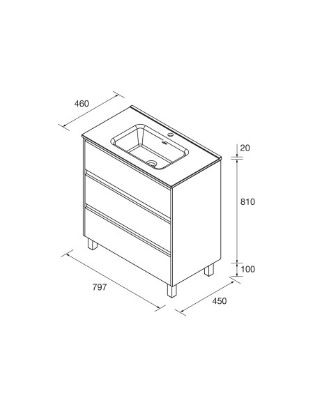 Mobile da Bagno a Terra 80 cm Lavabo Incluso Natural | Salgar Noja Mobili a Terra