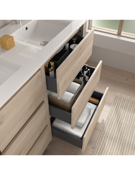 Mobile da Bagno a Terra 80 cm Lavabo Incluso Natural | Salgar Noja Mobili a Terra