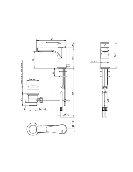 Miscelatore Lavabo con Scarico |  Bongio Pi 7 Rubinetteria Lavabo Bagno