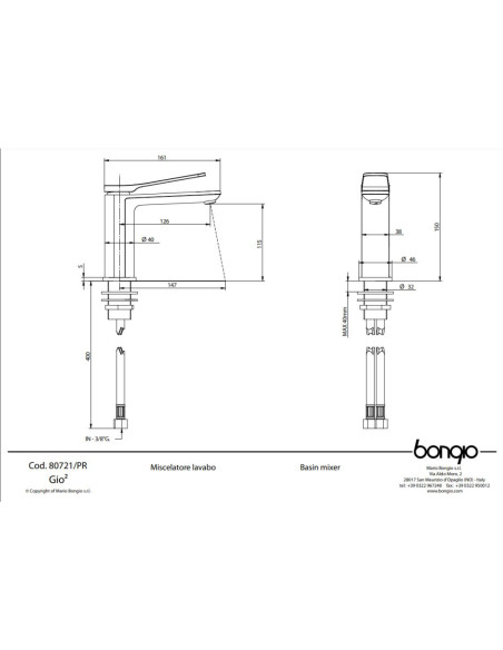 Miscelatore Lavabo con Scarico Click Clack |  Bongio Gio2 Rubinetteria Lavabo Bagno
