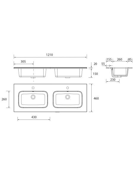 Doppio Mobile da Bagno Sospeso 120 cm Lavabo Incluso Nero Opaco | Salgar Noja Mobili Sospesi