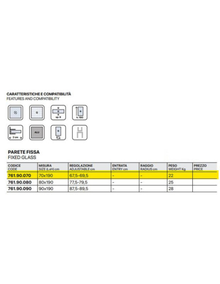 Box Doccia 3 Lati 70x100x70 cm con Porta Scorrevole e Cristallo Temperato 6 mm Trasparente  190h cm | Weiss Stern Tre Lati