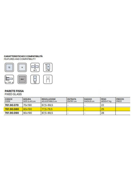 Box Doccia 3 Lati 80x100x80 cm con Porta Scorrevole e Cristallo Temperato 6 mm Trasparente 190h cm | Weiss Stern Tre Lati