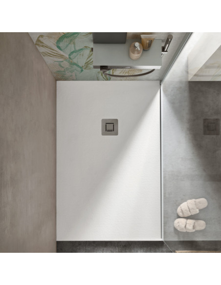 Piatto Doccia 80x120 Effetto Pietra Ultra Slim Antiscivolo Bianco H 2,5 | Geromin Forma Zoe Piatti Doccia Rettangolari