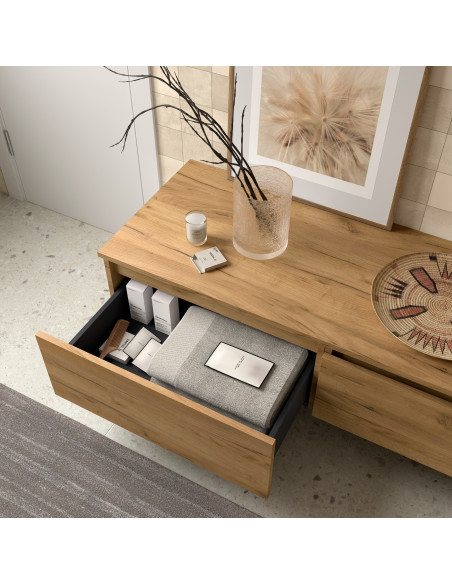 Mobile da Bagno Sospeso 100 cm con Top e Cassettone Rovere Africa | Salgar Domus Mobili Sospesi