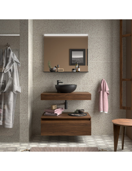 Mobile da Bagno Sospeso 80 cm con Top e Cassettone Noce Maya | Salgar Domus Mobili Sospesi