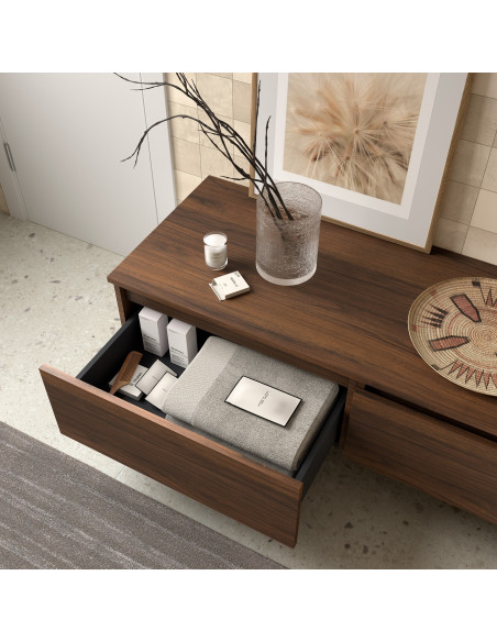 Mobile da Bagno Sospeso 80 cm con Top e Cassettone Noce Maya | Salgar Domus Mobili Sospesi