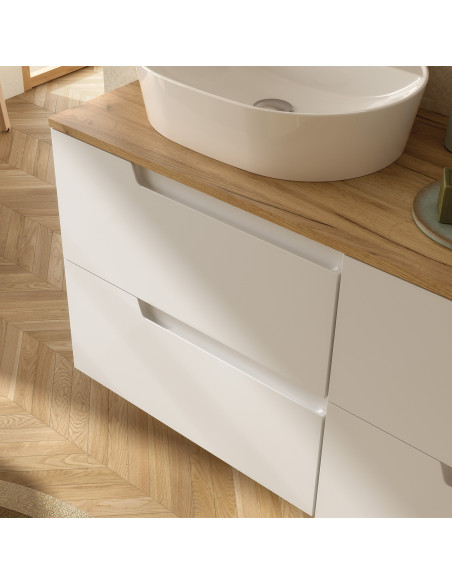 Mobile da Bagno Sospeso 80 cm Bianco Opaco con Top Rovere Africa | Salgar Vima Mobili Sospesi