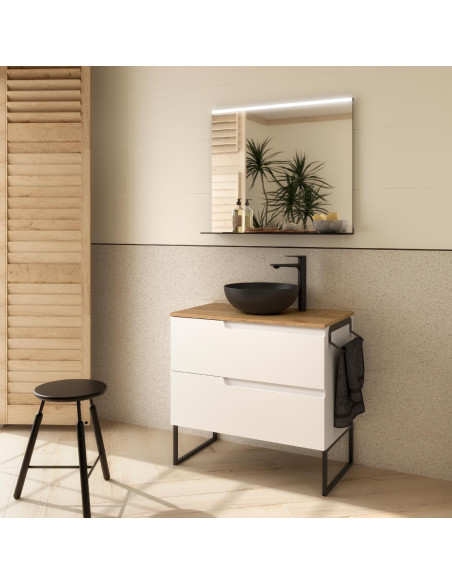Mobile da Bagno Sospeso 80 cm Bianco Opaco con Top Rovere Africa | Salgar Vima Mobili Sospesi
