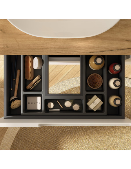 Mobile da Bagno Sospeso 80 cm Bianco Opaco con Top Rovere Africa | Salgar Vima Mobili Sospesi