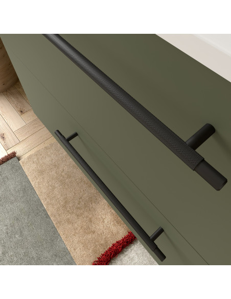 Mobile da Bagno Sospeso 80 cm con Maniglia Anodizzata Nero Opaco Lavabo Incluso Bianco Opaco | Salgar Silane Mobili Sospesi