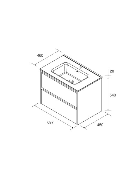 Mobile da Bagno Sospeso 70 cm Lavabo Incluso Nero Opaco | Salgar Noja Mobili Sospesi