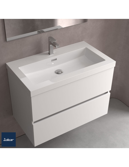Mobile da Bagno Sospeso 80 cm con Piede Bianco Lavabo Incluso Antracite | Salgar Spirit Mobili Sospesi