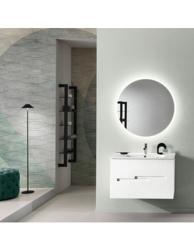 Mobile da Bagno Sospeso 100 cm Cannettato Lavabo e Specchio Applique Inclusi Larice Bianco | Bluelife Righe Mobili Sospesi