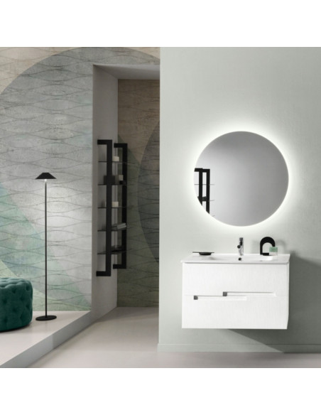 Mobile da Bagno Sospeso 100 cm Cannettato Lavabo e Specchio Applique Inclusi Larice Bianco | Bluelife Righe Mobili Sospesi