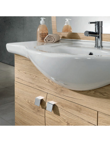 Mobile da Bagno a Terra 85 cm Quercia Naturale Specchiera Applique e Lavabo Incluso | Bluelife Onda Mobili a Terra