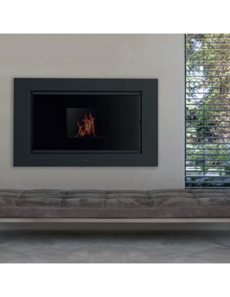 Focolare Camino ad Incasso a Pellet 30 kW Nero | Kalon IdroBlock 16:9 Termostufe a Pellet