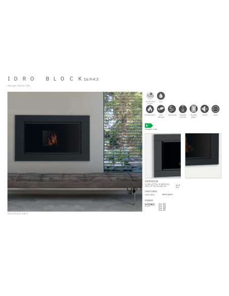 Focolare Camino ad Incasso a Pellet 30 kW Nero | Kalon IdroBlock 16:9 Termostufe a Pellet