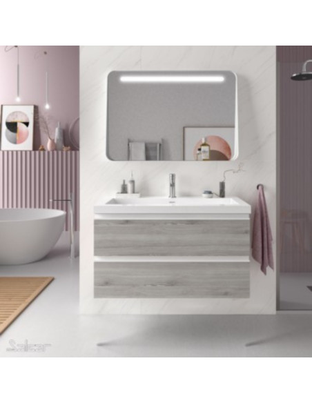 Mobile da Bagno Sospeso 80 cm Lavabo Incluso Rovere Grigio | Salgar Spirit Mobili Sospesi