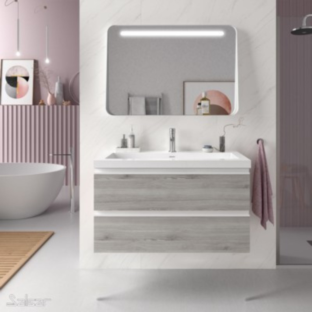 Mobile da Bagno Sospeso 80 cm Lavabo Incluso Rovere Grigio | Salgar Spirit